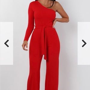 Red One Shoulder Jumpsuit